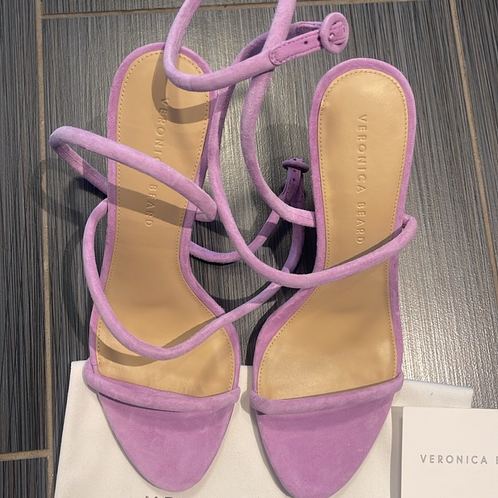 New! VERONICA BEARD MARCELINE purple Suede Crisscross ankle wrap strappy Sandals - Picture 14 of 16